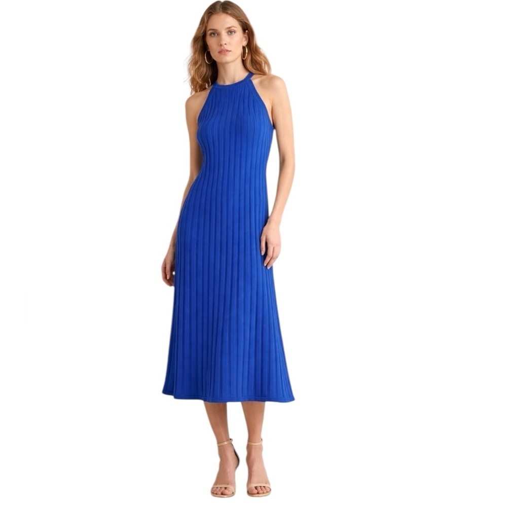 Boden - Ribbed Halter Midi Sweater Dress Cobalt Blue Sz 10